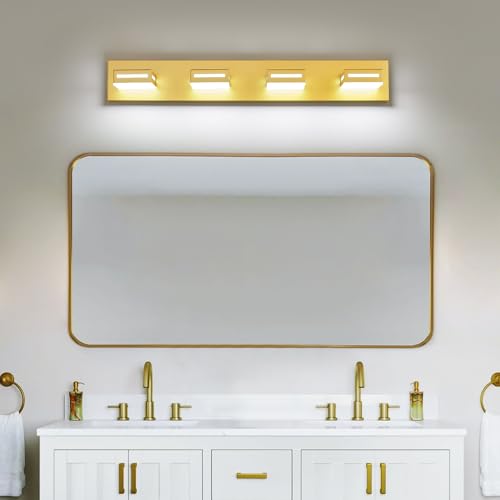 Image of LED Modern Bathroom Light Fixtures, 4-Light 30-Inch Gold Vanity Lights for Bathroom Lighting Fixtures Over Mirror, 6000K Cool White 350 Rotatable Wall Lamp