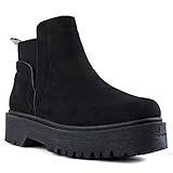 RF ROOM OF FASHION Women's Lug Sole Platform Elastic Panel Chelsea Boots Ankle Bootie BLACK Size.7