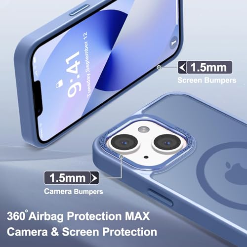 Newfuture Designed for iPhone 13 Case & iPhone 14 Case with Magnetic [13 FT Military Drop Protection] [Compatible with Magsafe] Slim Translucent Shockproof with Anti-Fingerprint Phone Case, Light Blue — view 6