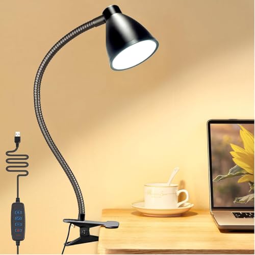 Brolaviya 10W LED Reading Desk light Lamp with USB Powered, 38 LEDs, Gooseneck Clip Metal body, 3 Color Temperature Modes, 10 Dimming Brightness, Eye-Caring, Bedside Light, Workshop, Study lamp, Black