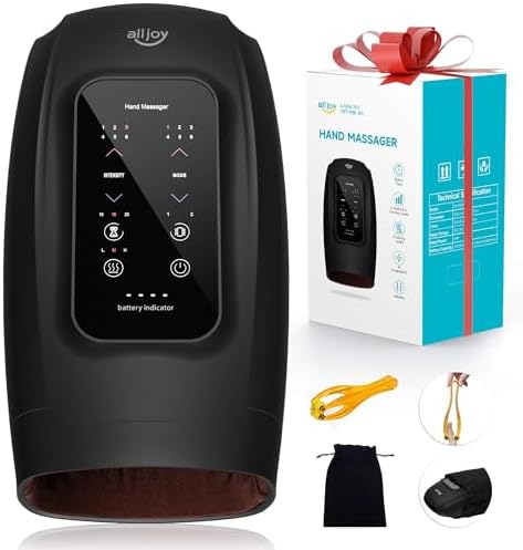 ALLJOY Hand Massager for Arthritis and Carpal Tunnel Relief, Touchscreen Cordless Hand Massager with Vibration and Heat, 6 Levels Pressure Point Therapy, Christmas Gifts for Women/Men