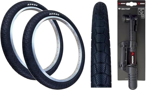 Image of Kenda Krackpot BLACK 20 x 1.95 BMX/Mountain Bike Tyre K-90 (PACK OF 2) + MINI PUMP