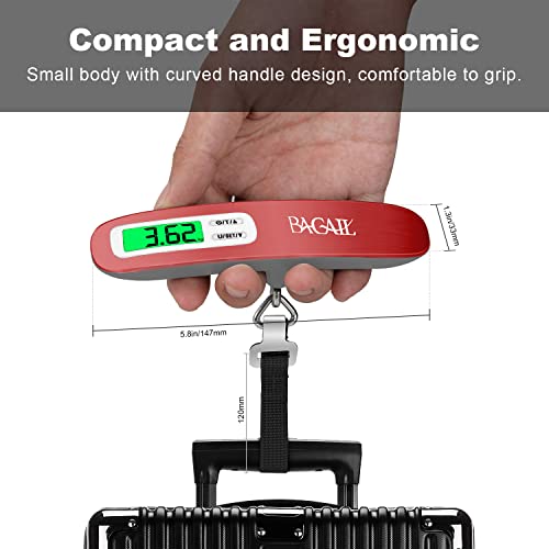 Image of BAGAIL Digital Luggage Scale, 110lbs Hanging Baggage Scale with Backlit LCD Display, Portable Suitcase Weighing Scale, Travel Luggage Weight Scale with Hook, Strong Straps for Travelers