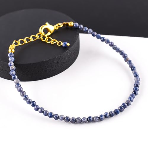 Natural Gemstone Micro Beads Dainty Bracelet Jewelry for Women, Birthstone, Chakra Energy Crystals, 14k Gold Plated Chain 8 inch Adjustable4