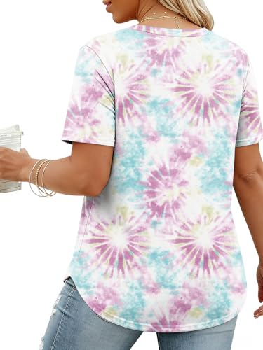 Image of VISLILY Plus-Size-Tops for Women Casual Short Sleeve T Shirts Trendy Tie Dye Crewneck Tees Comfy Loose Fit Tunics XL-5XL