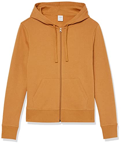 Amazon Essentials Damen Kapuzenpullover aus French-Terry-Fleece mit durchgehendem Reißverschluss (Erhältlich in Übergröße), Dunkles Kamel, L