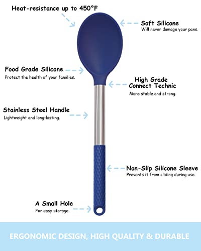 Kaiihome Silicone Kitchen Utensils Set - 12 Pieces Cooking Utensils Non-Stick Heat Resistance Silicon With Stainless Steel Handle - Blue #TOP2