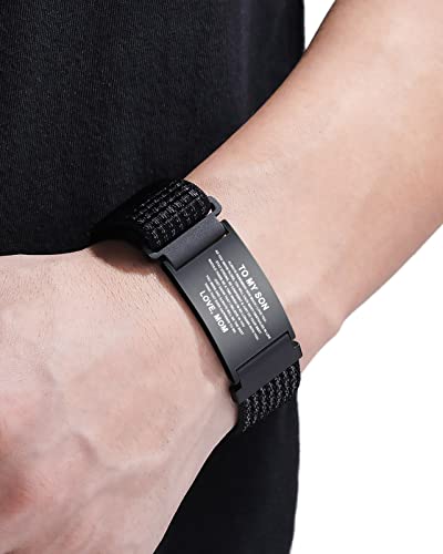 Jfjewer To My Son Bracelet From Mom, Stainless Steel Son Bracelet From Mom, Gifts For Son From Mom 18Th Birthday Gifts For Boy - Adjustable Velcro Nylon Wristband, Black #TOP1