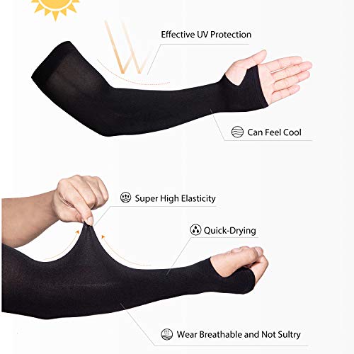 Arm Sleeve for Women Men, 5 Pairs Cooling UPF50 UV Protection Sun Sleeves Sports Compression Sleeves to Cover Arms, Thumb Hole, Black3