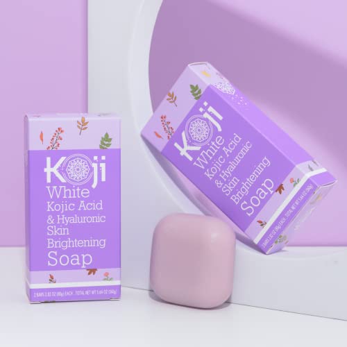 Koji White Kojic Acid & Hyaluronic Acid Skin Brightening Soap For Hydrating, Face Moisturizer, Dark Spots, Anti-Aging, Reduces The Appearance Of Wrinkles With Vitamin E, Not Tested On Animals, 2.82 Oz (2 Bars) #TOP5