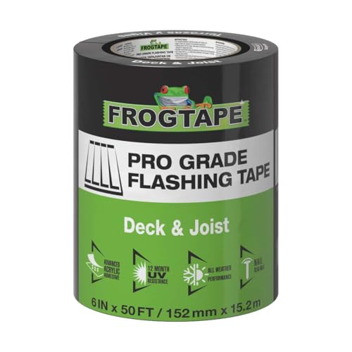 Image of FrogTape Pro Grade Deck and Joist Flashing Tape - 6 Inch Width (6 in. x 50 ft) - All Weather & UV Resistant Linerless Tape for Decking, Wood, Beams with Advanced Acrylic Adhesive - 13 mils - Black