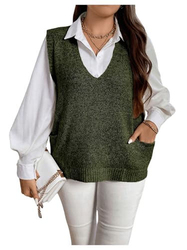Image of MakeMeChic Women's Plus Size Oversized Sweater Vest Top V Neck Sleeveless Pullover Knit Vest Sweater