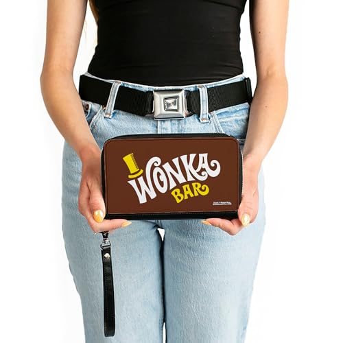 Buckle-Down Movies Wallet, Zip Around, Willy Wonka and the Chocolate Factory Wonka Bar Wrapper Logo, Vegan Leather3