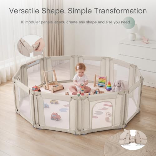 Image of Foldable Baby PlaypenWL601, Khaki (10 Panels)
