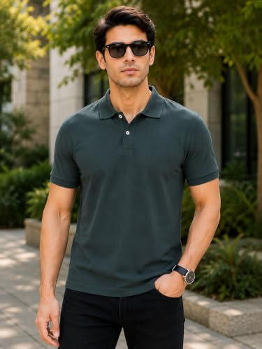 Image of MANTICORE Men's Cotton Blend Regular Fit Polo Neck Half Sleeve Solid Casual T-Shirt | Polo T-Shirt for Men - KSMPT-01