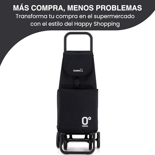 GARMOL Carro de la Compra Térmico Plegable 55 Litros |Bolsillo Térmico Interior de 11 Litros | Carro de la Compra 4 Ruedas Gran Capacidad | Carrito Compra Plegable Color Negro