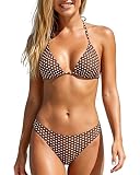 JTSONN Bikini Mujer Conjunto Bañador de Dos Piezas con Cuello Halter Sexy Estampado de Lunares Triángulo con Cordones Biquinis Push Up para la Playa en Verano Bikinis con Relleno en el Pecho