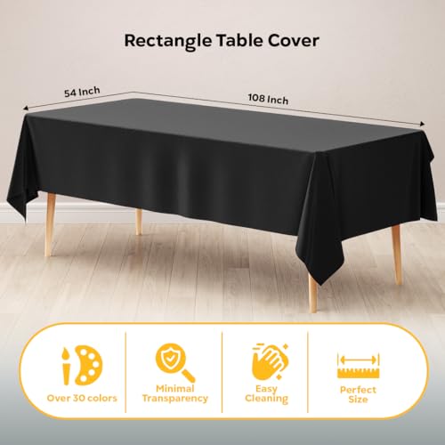 Image of Party Solids Black Tablecloths for Rectangle Tables 48 Pack Plastic Table Cloth Disposable 54 inch X 108 inch Black Table Cloths Rectangle Tablecloth Plastic Tablecloths Rectangular Party Supplies | Plastic Tablecloth, Disposable Table Covers Rectangle for Parties, Weddings, Holidays & Party Supplies