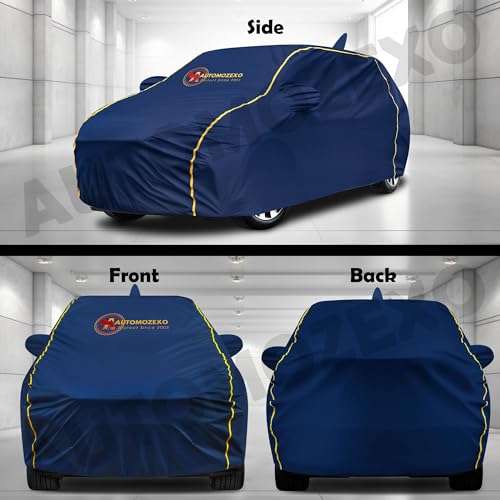 Image of Maruti Suzuki Dzire 100% Waterproof Car Cover (Midnight Blue) 6LYR HDPE 200gsm Strong Fabric for All Weather Protection, Mirror & Antenna Pocket, Cotton Layer, Adjustable Elastic Straps