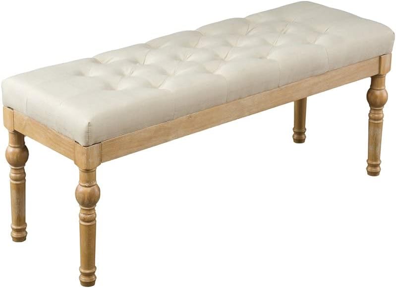 Roundhill Furniture Habit Solid Wood Button Tufted Dining Bench, Beige