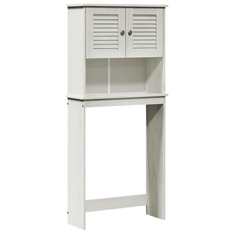 Stylowy regał do przechowywania pralki z litego drewna sosnowego z półką – 72,5 x 27 x 161 cm – idealny organizer łazienkowy i pralniczy na detergenty i akcesoria do pralki