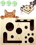 Cat Scratch Puzzle Enrichment Box Nail File Stress Free Alternative to Clippers and Grinders, Wooden Cat Nail File Scratcher Felines Files Claws Maze Box, Puzzle Enrichment Toy with Bell Ball(1pc)