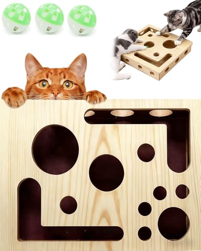 Cat Scratch Puzzle Enrichment Box Nail File Stress Free Alternative to Clippers and Grinders, Wooden Cat Nail File Scratcher Felines Files Claws Maze Box, Puzzle Enrichment Toy with Bell Ball(1pc)