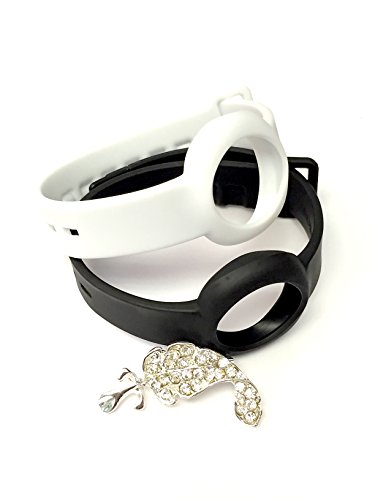 BSI Set 1pc Onyx / Black and 1pc White Colors Replacement Straps for Jawbone UP Move Only /No tracker/ Wireless Activity Bracelet Sport Wristband Bracelet Sport Arm Band Armband + Nice Crystals Feather Brooch