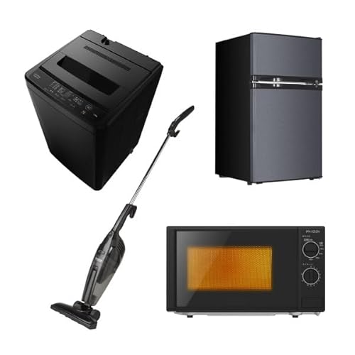 【新生活家電セット】 MAXZEN 家電4点セット (洗濯機・冷蔵庫・電子レンジ60Hz・掃除機) 一人暮らし 新生活 黒 ブラック