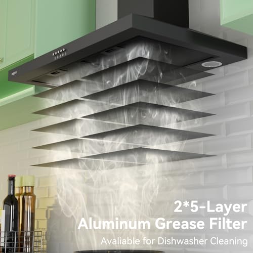 Image of magicplux Wall Mount Range Hood 30 inch, 380 CFM Kitchen Hood With Ducted /Ductless Convertible, 3 Speed Exhaust Fan with LED light, Balck
