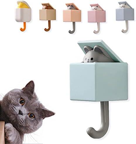 Cat Hooks for Wall, Cute Cat Key Hook, Cat Key Holder for Wall, Waterproof Creative Adhesive Coat Hook for Coat Scarf Hat Towel Key Bag (F)