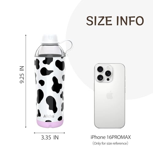 Image of Cow Insulated Water Bottle for Women, 18 oz Stainless Steel Water Bottles, Double Walled, 2 Lids (Chug & Tumbler) - Hydrate & Caffeinate, Available Gift Wrapping