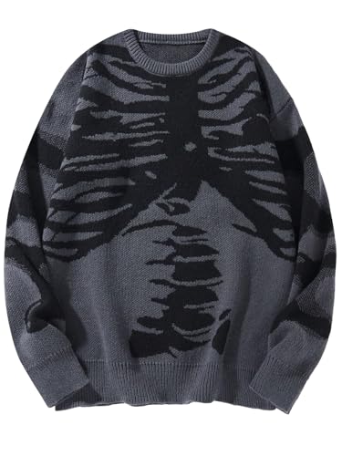 Floerns Men's Halloween Long Sleeve Knitted Drop Shoulder Sweaters Pullover