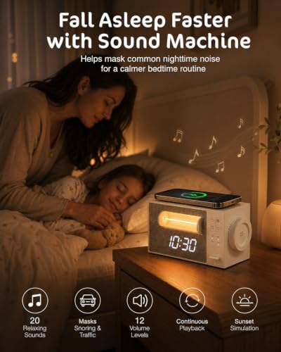 Sunrise Alarm Clock with Sound Machine Wake Up Light and Wireless Charger - image 2