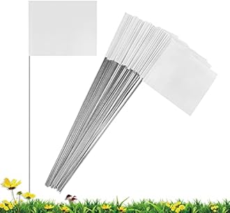 50 Pack White Marking Flags Marker Flags for Lawn