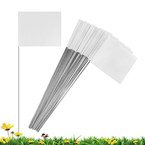 50 Pack White Marking Flags Marker Flags for Lawn