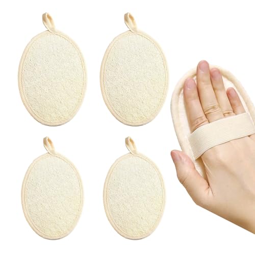 Ycfish 4 Pcs Natural Loofah Sponge, Biodegradable Bath Loofah Pads, Exfoliating Sponge Face Wash Pads for Women and Men Shower