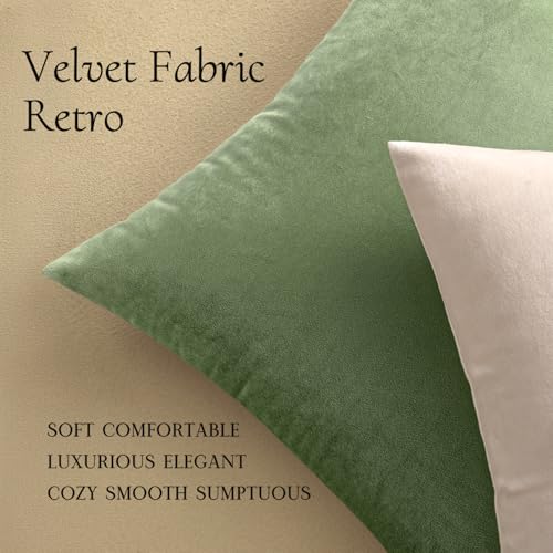 Image of MIULEE Velvet Throw Pillow Covers 20x20 Inch, Pack of 2 - Sage Green, Soft Solid Decorative Pillow Covers Square Cushion Cases Farmhouse Modern Home Decor for Spring Couch Sofa Bedroom Living Room