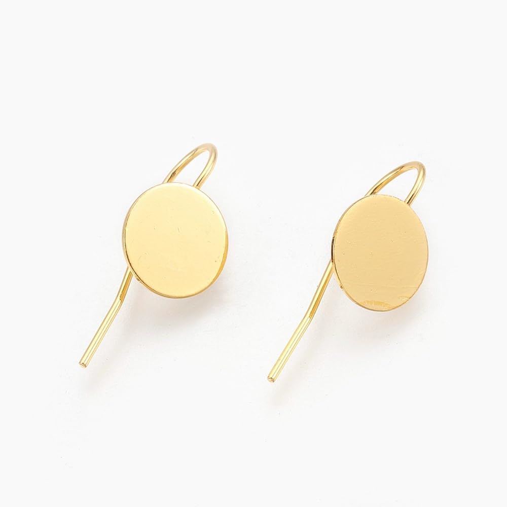 10 pcs Brass Earring Hooks Lever Back Post Stud Earrings 10mm Diameter Flat Round Blank Pad Bezel Tray Cabochon Setting for Women Jewelry Making