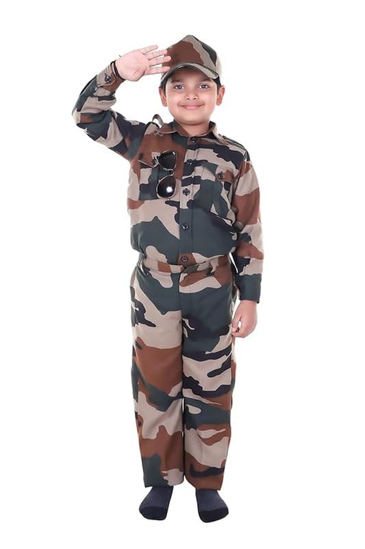 Image of Army Dress for Kids | Indian Military Soldier Fancy Dress Costume | Polyester Fabric | Army Uniform for Boys & Girls | School Fancy Dress, Role Play, Independence Day & Republic Day