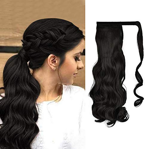 FEHSFEN 21" Curly Wrap Around Ponytail Hair Extensions Long Wavy Clip in Synthetic Hair Ponytail Hairpieces for Women