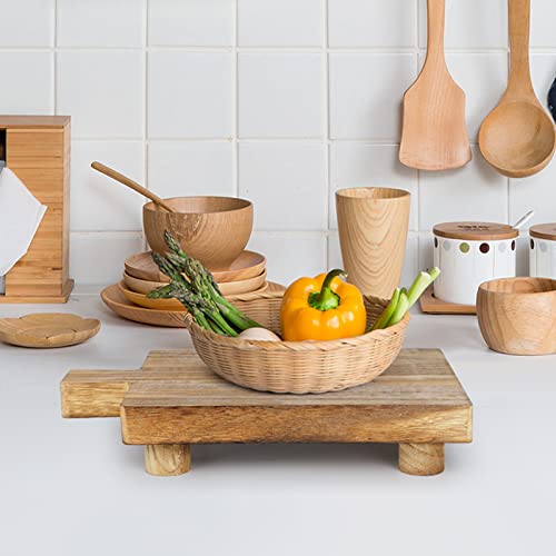 Handmade Wooden Tray, Practical Bathroom And Kitchen Decoration For Soap, Bath Bottles, Candles, Toilet Paper,Plant Holder（Wood Color） #TOP3