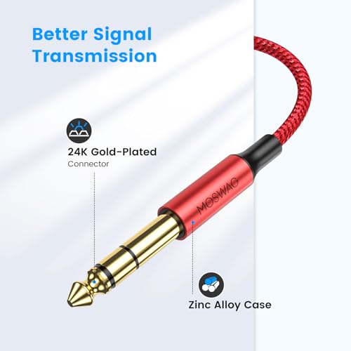 MOSWAG 1M TRS Audio Cable, 1/4" to 1/4" Balanced Interconnect, Nylon Braid for Electric Guitar, Bass Guitar & Mixing