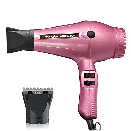 Turbo Power Twin Turbo 3200 Pink Hair Dryer and M Hair Designs Hot Blow Attachment Silver (Bundle - 2 Items)