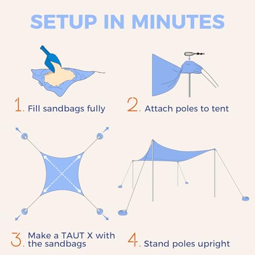 Image of WEKAPO Beach Tent Sun Shelter - Easy Setup Beach Canopy with 4 Sturdy Poles