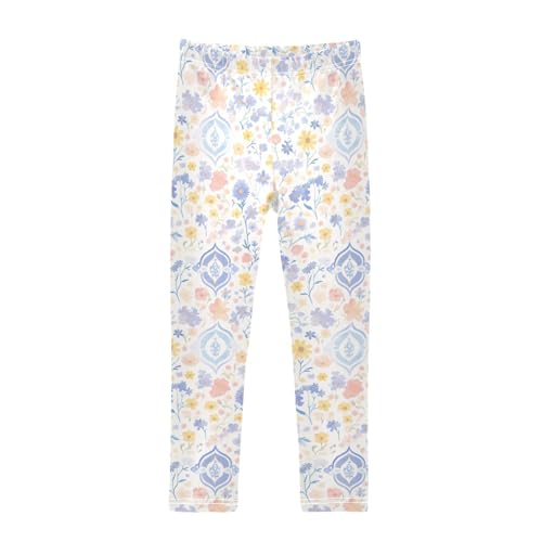 Paisley Watercolor Floral Pattern Tile Flowers Kids Girl's Cotton Leggings Soft High Waisted Sweatpants Exercise