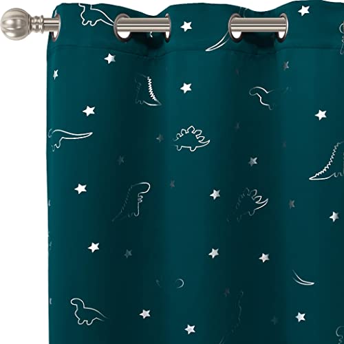 LORDTEX Dinosaur and Star Foil Print Blackout Curtains for Kids Room