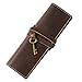 MIVLXLX Genuine Leather Pencil Roll - Pen and Pencil Case，3 Open-End Pockets for Long Pens, Sturdy Strap, Fold-over Flap (coffee)