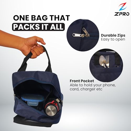 Image of ZPRO Insulated Lunch Bag | Leakproof Thermal Tiffin Bag for Office, School & Travel | Keeps Food Hot & Cold | for Men, Women & Kids | Blue