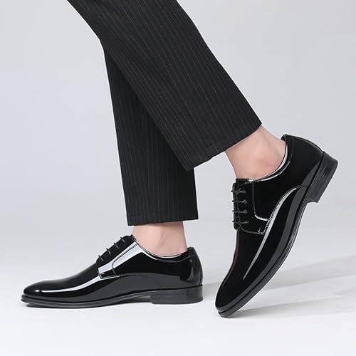 Image of DECARSDZ Mens Classic Formal Oxford Lace-up Patent Leather Shoe for Men Wedding Suit Tuxedo Dress Shoes
